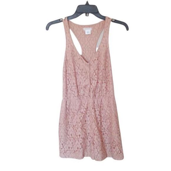 Urban Outfitters Lace Sleeveless Button Front Romper W/ Pockets - Dusty Rose - S - Picture 1 of 7